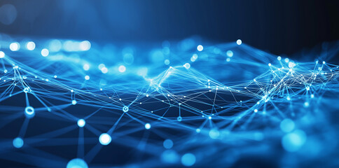 Fototapete - Abstract composition with connecting dots and lines. Blue background. Plexus effect. Big data. 3D rendering