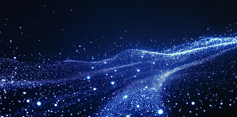 Fototapete - Abstract flowing blur white particles waves background. Digital network. particle wave and light blue and black color abstract background
