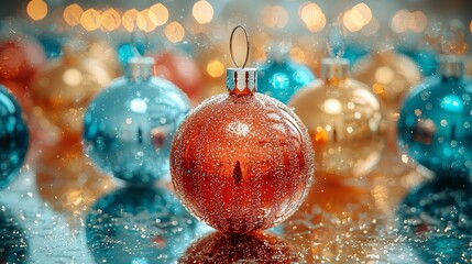 Wall Mural - Celebrating christmas spirit with colorful ornaments festive atmosphere holiday decorations close-up view