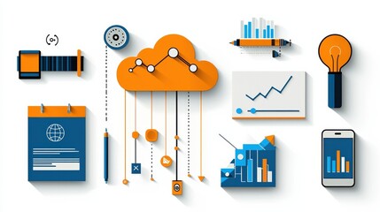 Leinwandbilder - Exploring icons of six modern business tools in cloud computing a comprehensive guide to digital solutions for businesses