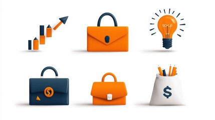 Aufkleber - Showcasing business icons briefcase bar chart and more in a creative visual environment for enhanced corporate communication