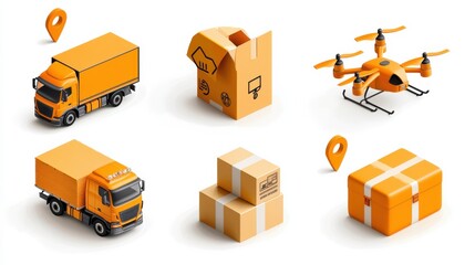 Aufkleber - Efficient logistics and delivery solutions urban warehouse icon set digital environment aerial view six standard concepts