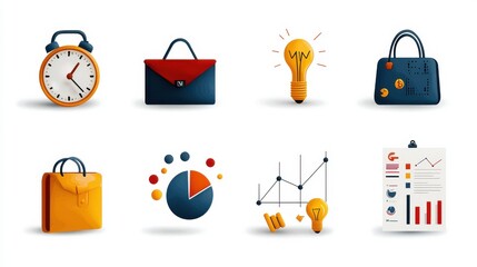 Aufkleber - Optimize your workflow with six minimalist business icons featuring briefcase clock pie chart and more for professional environments