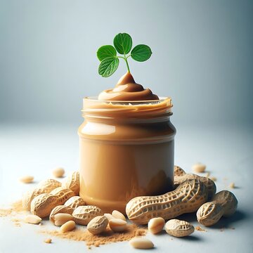 Jar of peanut butter on a white backgrounde