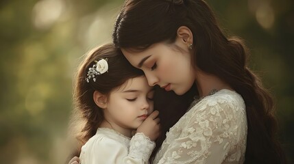 a mother reassuring her nervous child before a big event, showcasing patience and loyalty