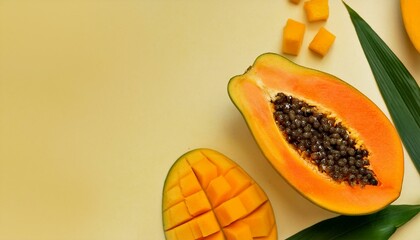 Wall Mural - Tropical fruits: papaya and mango. A vibrant display of summer's sweetness.