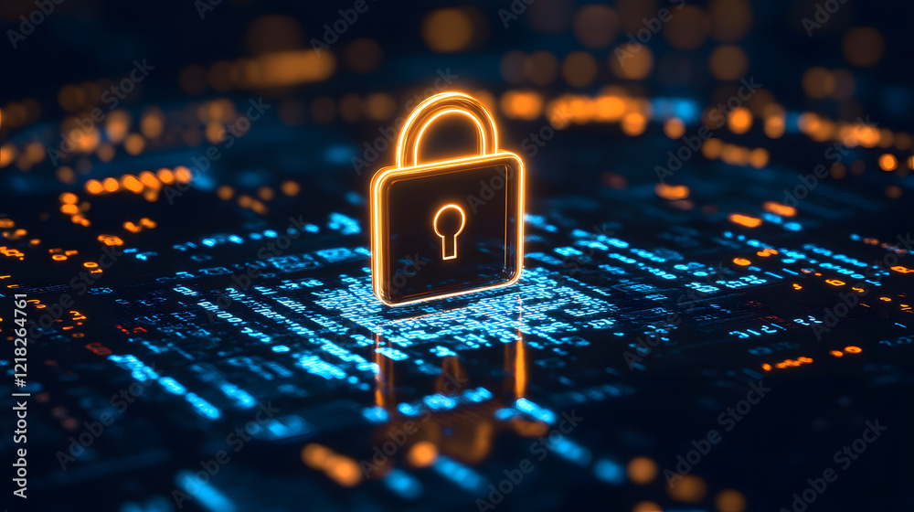 glowing padlock symbol on digital circuit board represents ...