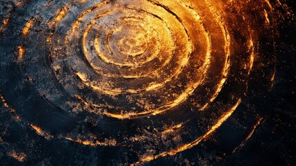 Fototapete - Abstract concentric circles of fiery orange and dark metallic texture