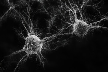 Poster - Detailed close-up images of neurons in the brain captured at a tilted angle using electron microscopy . connection,intelligence,science