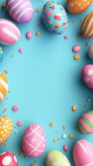 Sticker - Colorful easter eggs forming a frame on light blue background