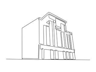 Wall Mural - Continuous line art drawing of architecture building design. Modern building architecture single line art drawing vector illustration. Editable stroke.