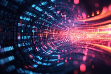 Poster - Digital data transfer spiral 3d render abstract neon background . no people,illustration,technology,