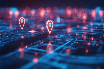 Poster - Digital map with ai in gps for delivery innovation and future transport logistics . A futuristic depiction of interconnected devices symbolizing the evolution of the Internet of Things.