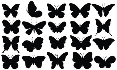 Wall Mural - Butterflies silhouettes. Vector spring butterfly silhouette collection isolated on white background