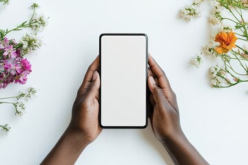Presentation Mockup: Hand Displaying Blank Smartphone Screen on White Background