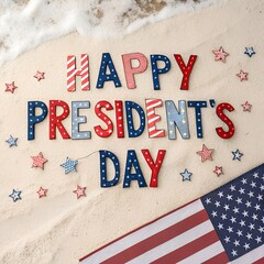 Happy Presidents' Day Celebration with American Flag and Stars on Dark Background. Happy Presidents Day card on white background with hat. Vector illustration.