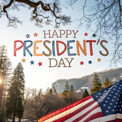 Happy Presidents' Day Celebration with American Flag and Stars on Dark Background. Happy Presidents Day card on white background with hat. Vector illustration.