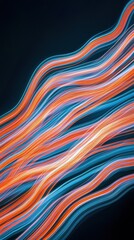 Poster - Dynamic bold orange and blue light trails racing across dark background abstract digital artwork intense and engaging visuals