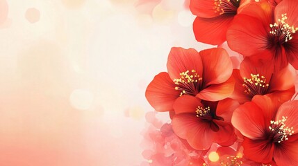 Poster - Red flowers blooming on abstract background with bokeh effect