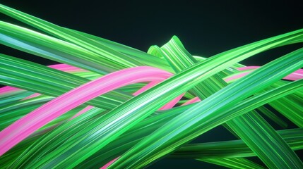 Poster - Futuristic neon light trails dancing in angular patterns abstract digital art vibrant black background energetic viewpoint