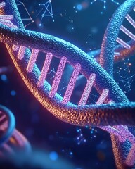 Poster - Closeup of glowing dna strands in futuristic blue light innovative science visualization digital art intricate abstract mood