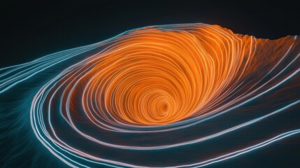 Poster - Dynamic vortex of orange and white light trails abstract digital art energetic design black background vivid visuals