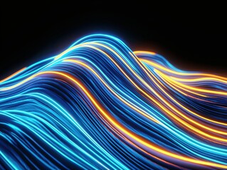 Poster - Vibrant electric light streaks abstract dark background digital art wave patterns close-up energy and motion