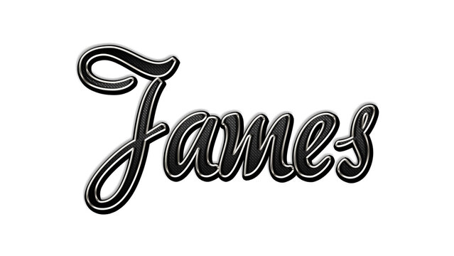 black metal 3d design of name James on white background.