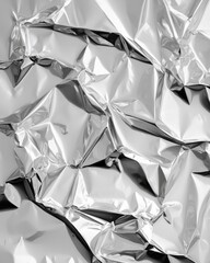 Poster - Artistic silver foil background with sharp reflections abstract patterns bold textures close-up view