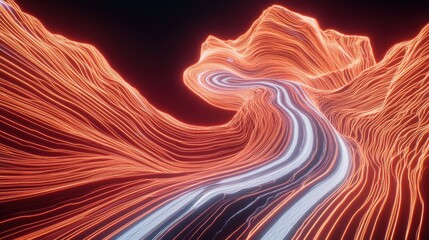 Poster - Energetic light trails vortex black background abstract digital art creative environment dynamic viewpoint