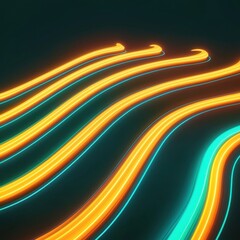 Poster - Vibrant wavelike light streaks digital art teal and yellow glow on black background abstract design