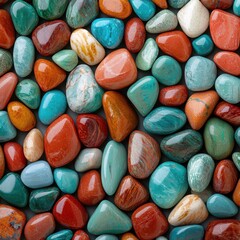 Poster - Vibrant gemstone beads display natural background luxurious glossy surfaces playful color palette close-up view