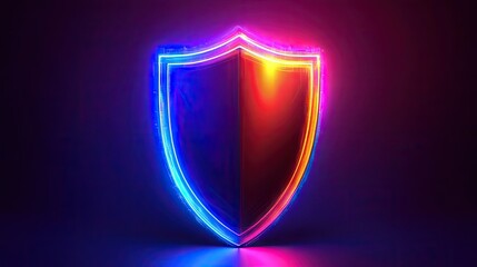 Poster - A high-tech, glowing shield, futuristic design with vibrant neon lights and advanced technology patterns.