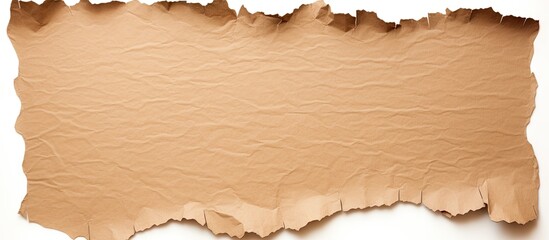 Leinwandbilder - Closeup of a textured, torn light brown cardboard piece against a white background, showcasing a spacious area for text or design placement.