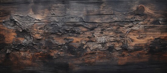 Poster - Rustic charred timber surface displaying deep blacks and browns with textured grain; faded paint layers add a vintage touch to the wood.