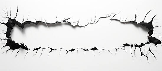 Aufkleber - Torn black and white paper with jagged edges on a white background creating a blank space for text in a horizontal layout.