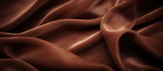Poster - Rich brown textured fabric with soft satin draping, creating elegant folds and ample copy space for images or text, ideal for smooth background use.