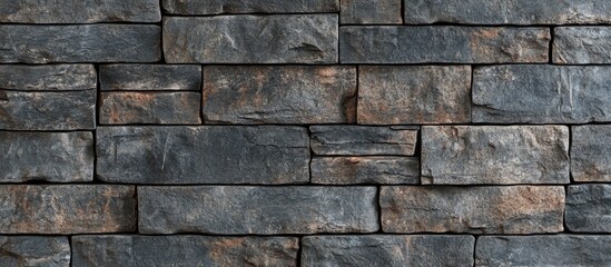Fototapete - Dark gray rustic textured wall with rough stone tiles arranged in a staggered pattern creates a captivating backdrop for design projects.