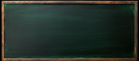 Poster - Panoramic green chalkboard with a wooden frame featuring a smooth surface ample copy space for banners positioned centrally in the image