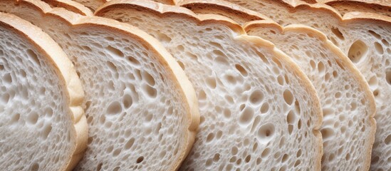 Aufkleber - Close up of sliced white whole wheat bread arranged in a layered pattern showcasing airy texture with beige tones ideal for text overlay