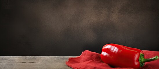 Poster - Vibrant red chili pepper on a rustic sackcloth with a dark blurred background creating ample copy space for culinary or promotional use