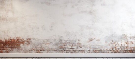 Fototapete - Contemporary brick wall in warm tones sits on left side against textured white plaster background creating ideal copy space for designs