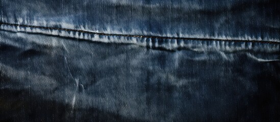 Poster - Closeup of a vintage dark denim texture with a grungy appearance featuring faded blue, horizontal lines, and ample copy space on the right