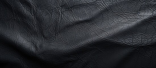 Poster - Black textured leather close-up with subtle wrinkles and natural patterns, highlighting rich depth and a luxurious finish for design use.