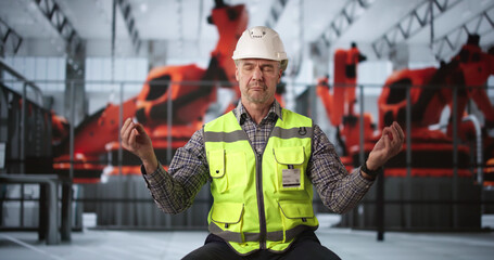 Poster - Man Meditating At Work To Reduce Stress