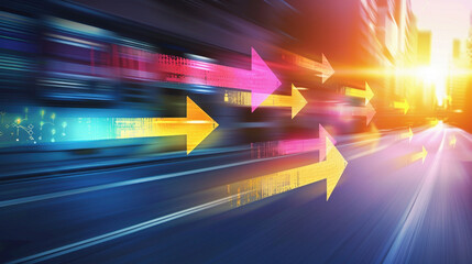 Poster - Dynamic arrows in motion with vibrant colors and light effects