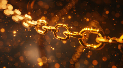 Poster - Golden chain links with sparkling bokeh background create luxurious and elegant atmosphere. shimmering effect enhances visual appeal, making it perfect for various designs