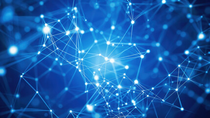 Poster - Abstract blue network background with glowing connections and nodes, representing technology and communication