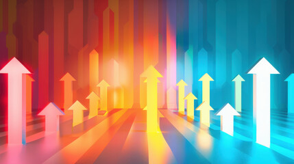Poster - Colorful abstract background with upward arrows symbolizing growth and progress. vibrant hues of red, orange, and blue create dynamic atmosphere