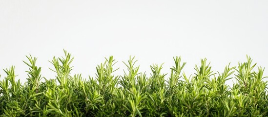 Aufkleber - Lush green rosemary plants arranged neatly against a soft white background, creating a fresh and vibrant natural aesthetic for culinary themes.